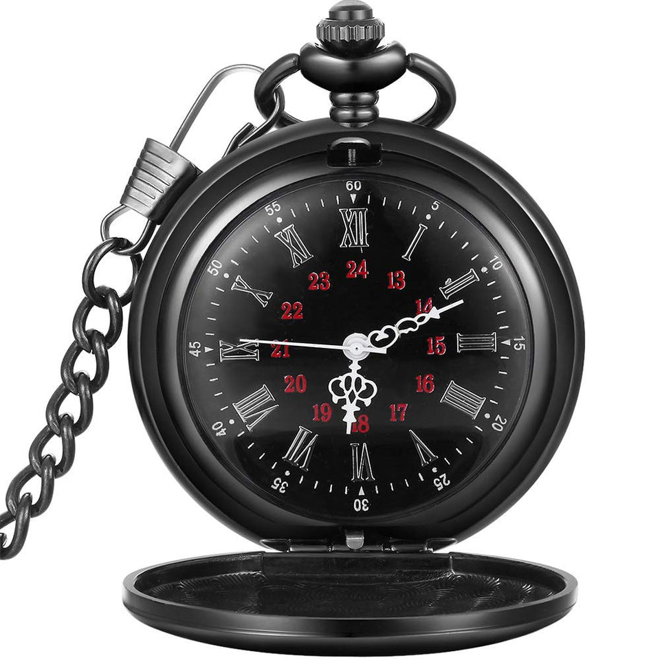 LYMFHCH Black Pocket Watch Personalized Pattern Steampunk Retro Vintage Quartz Roman Numerals Pocket Watch