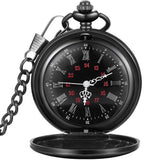 LYMFHCH Black Pocket Watch Personalized Pattern Steampunk Retro Vintage Quartz Roman Numerals Pocket Watch