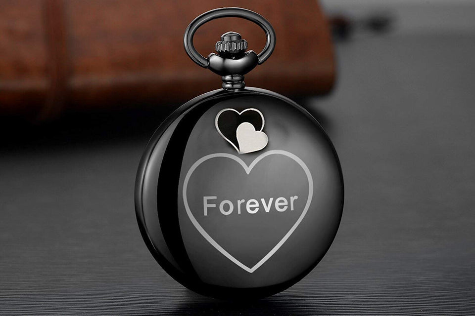 LYMFHCH Black Pocket Watch Personalized Pattern Steampunk Retro Vintage Quartz Roman Numerals Pocket Watch