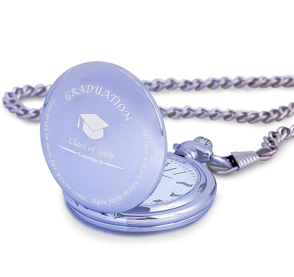 Graduation Gifts for Him - Pocket Watch - Engraved ‘Class of 2019’ – Perfect College / High School Graduation Gift or Present for Son | Him in 2019