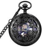 LYMFHCH Steampunk Blue Hands Scale Mechanical Skeleton Pocket Watch with Chain As Xmas Fathers Day Gift