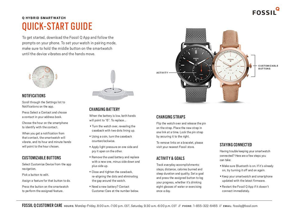 Fossil Men's Grant Stainless Steel and Leather Hybrid Smartwatch