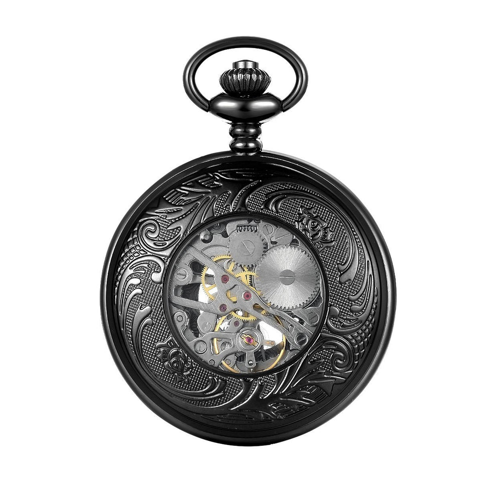 LYMFHCH Steampunk Blue Hands Scale Mechanical Skeleton Pocket Watch with Chain As Xmas Fathers Day Gift