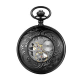 LYMFHCH Steampunk Blue Hands Scale Mechanical Skeleton Pocket Watch with Chain As Xmas Fathers Day Gift