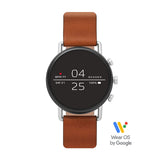 Skagen Connected Falster 2 Stainless Steel and Leather Touchscreen Smartwatch with Heart Rate, GPS, NFC, and Smartphone Notifications