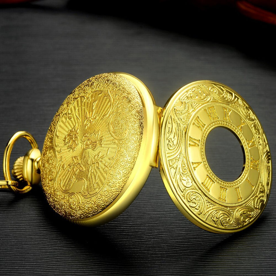 LYMFHCH Vintage Roman Numerals Quartz Pocket Watch, Men Womens Watch with Chain As Xmas Fathers Day Gift