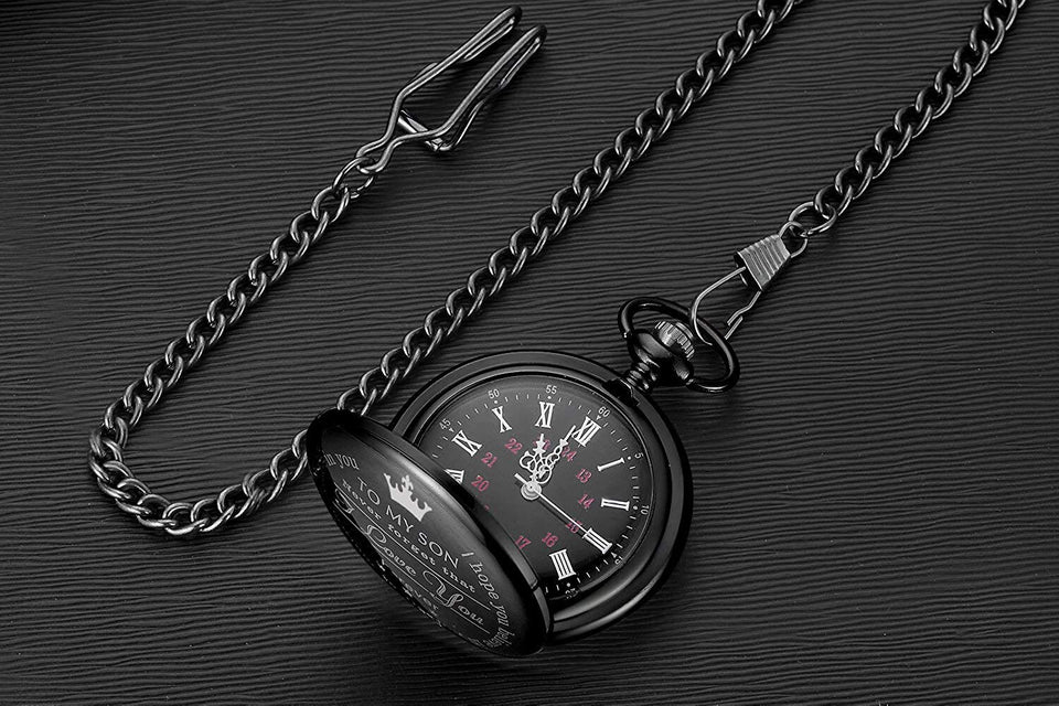LYMFHCH Black Pocket Watch Personalized Pattern Steampunk Retro Vintage Quartz Roman Numerals Pocket Watch