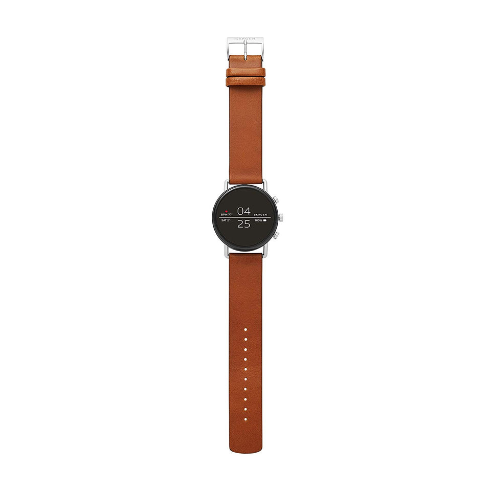 Skagen Connected Falster 2 Stainless Steel and Leather Touchscreen Smartwatch with Heart Rate, GPS, NFC, and Smartphone Notifications