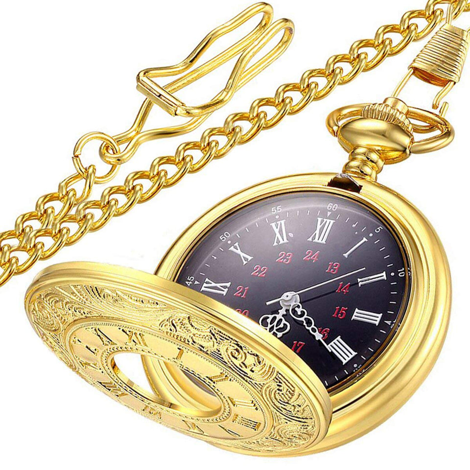 LYMFHCH Vintage Roman Numerals Quartz Pocket Watch, Men Womens Watch with Chain As Xmas Fathers Day Gift