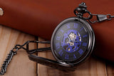 LYMFHCH Steampunk Blue Hands Scale Mechanical Skeleton Pocket Watch with Chain As Xmas Fathers Day Gift