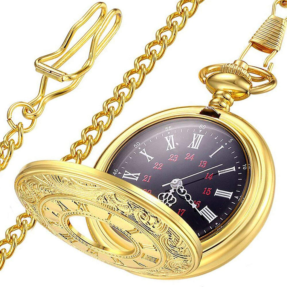 LYMFHCH Vintage Roman Numerals Quartz Pocket Watch, Men Womens Watch with Chain As Xmas Fathers Day Gift