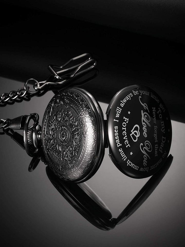 Dad Gift from Daughter to Father Engraved Pocket Watch - No Matter How Much Time Passes, I Will Always Be Your Little Girl (Black)