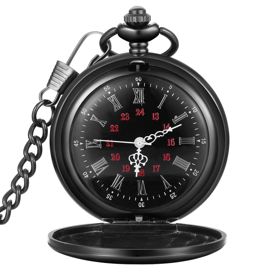 LYMFHCH Black Pocket Watch Personalized Pattern Steampunk Retro Vintage Quartz Roman Numerals Pocket Watch