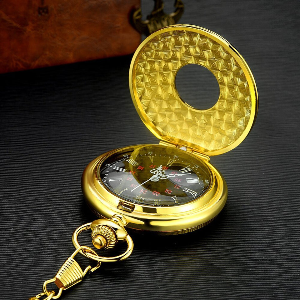 LYMFHCH Vintage Roman Numerals Quartz Pocket Watch, Men Womens Watch with Chain As Xmas Fathers Day Gift