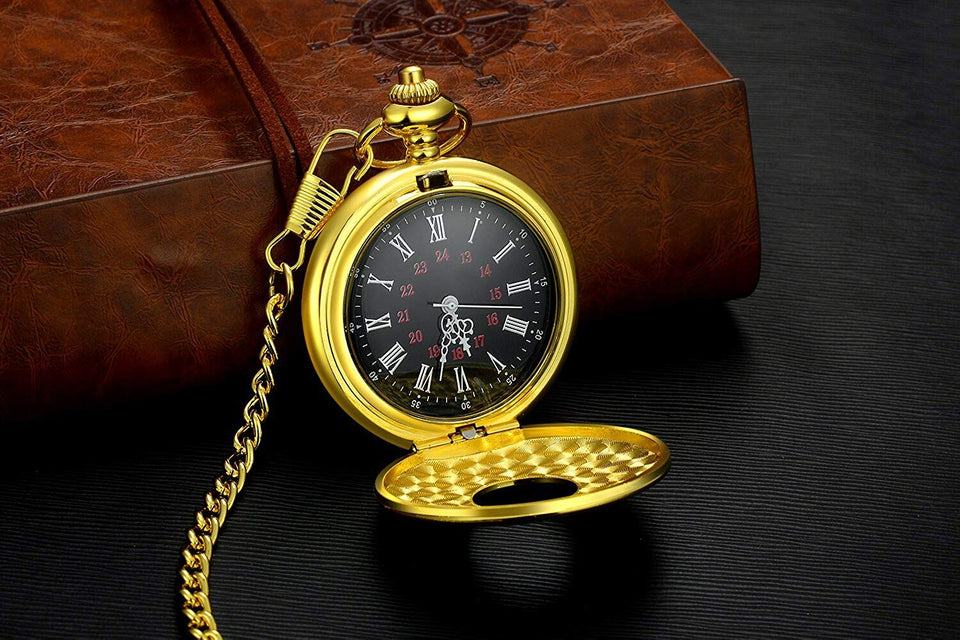 LYMFHCH Vintage Roman Numerals Quartz Pocket Watch, Men Womens Watch with Chain As Xmas Fathers Day Gift