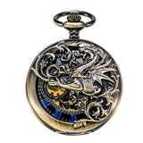 Treeweto Antique Brone Dragon Mechanical Skeleton Pocket Watch with Chain