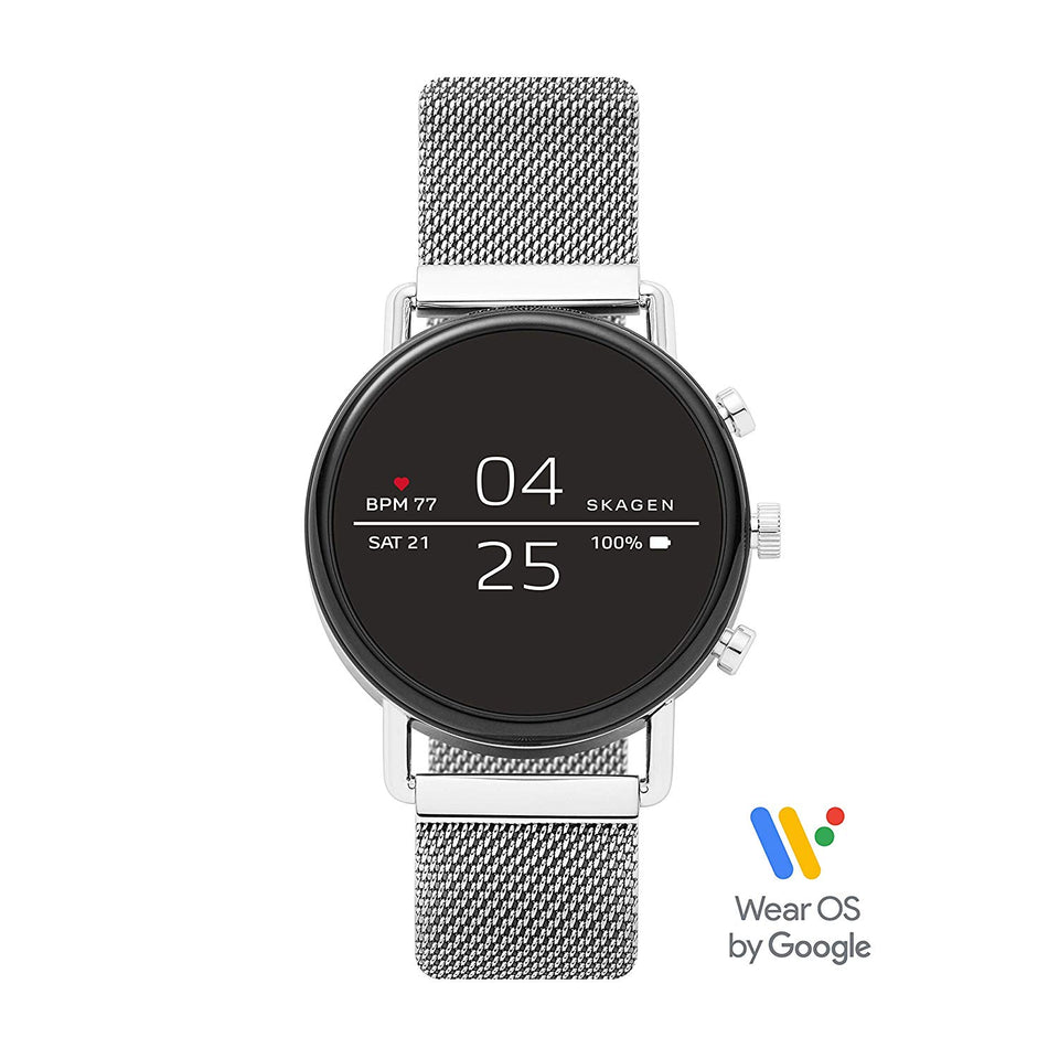 Skagen Connected Falster 2 Stainless Steel Magnetic Mesh Touchscreen Smartwatch with Heart Rate, GPS, NFC, and Smartphone Notifications
