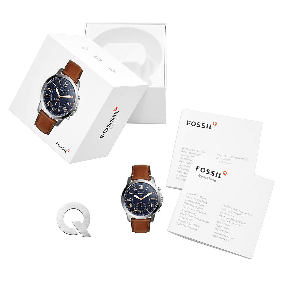 Fossil Men's Grant Stainless Steel and Leather Hybrid Smartwatch