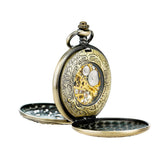 Treeweto Antique Brone Dragon Mechanical Skeleton Pocket Watch with Chain