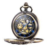 Treeweto Antique Brone Dragon Mechanical Skeleton Pocket Watch with Chain