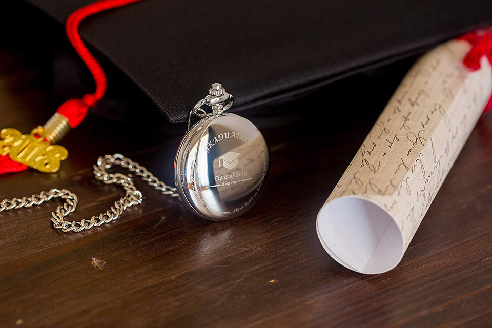 Graduation Gifts for Him - Pocket Watch - Engraved ‘Class of 2019’ – Perfect College / High School Graduation Gift or Present for Son | Him in 2019
