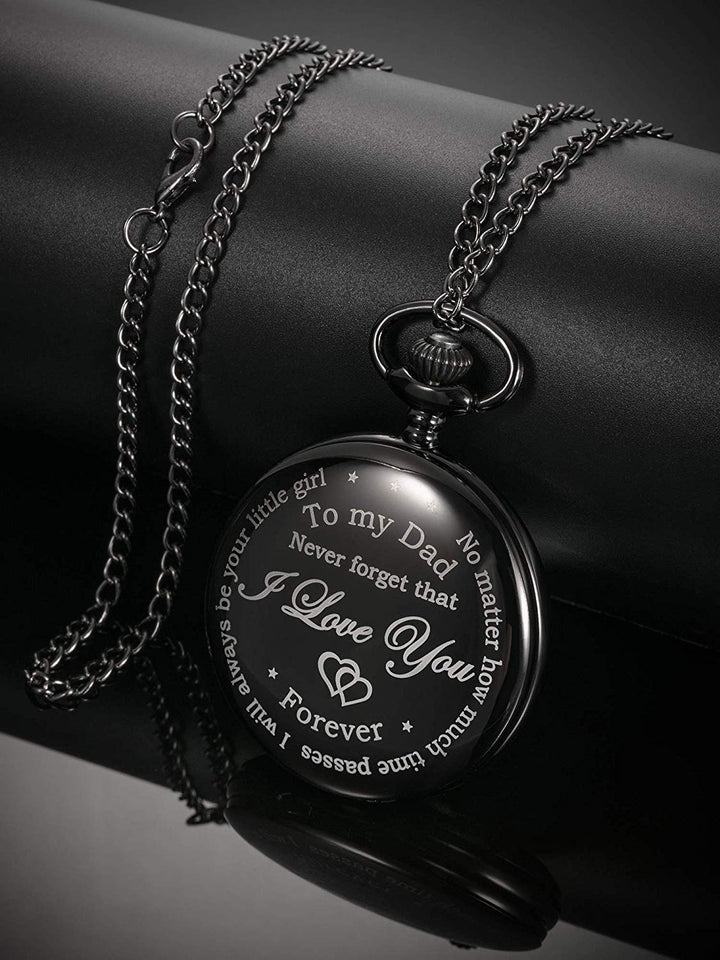 Dad Gift from Daughter to Father Engraved Pocket Watch - No Matter How Much Time Passes, I Will Always Be Your Little Girl (Black)