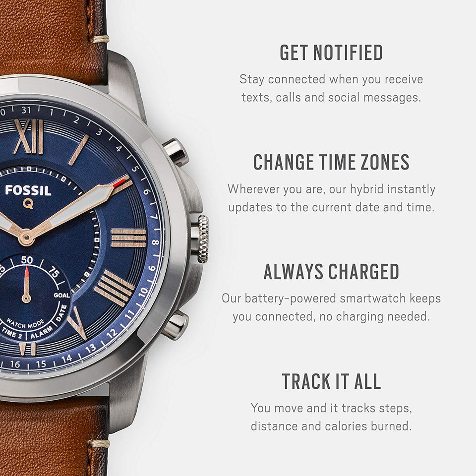 Fossil Men's Grant Stainless Steel and Leather Hybrid Smartwatch