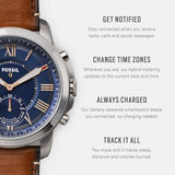 Fossil Men's Grant Stainless Steel and Leather Hybrid Smartwatch