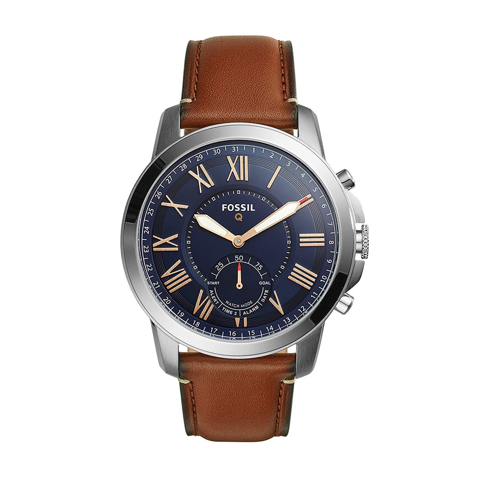 Fossil Men's Grant Stainless Steel and Leather Hybrid Smartwatch