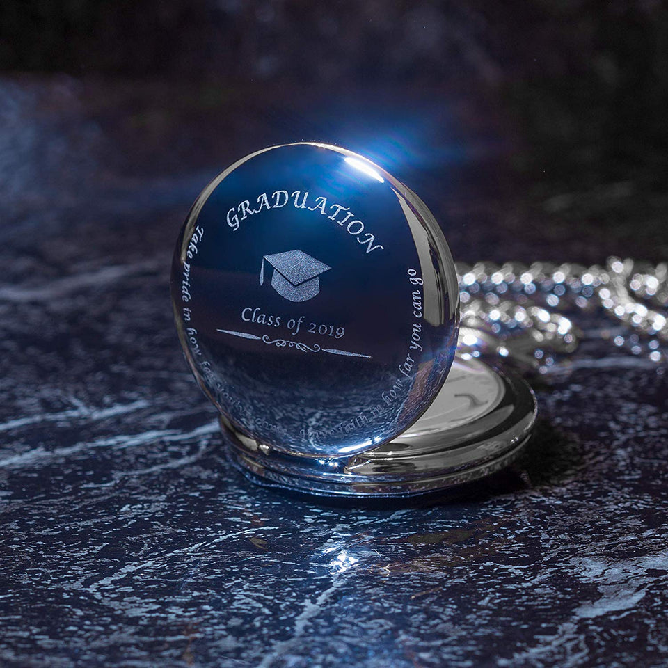 Graduation Gifts for Him - Pocket Watch - Engraved ‘Class of 2019’ – Perfect College / High School Graduation Gift or Present for Son | Him in 2019