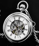 Stuhrling Original Mens Vintage Mechanical Pocket Watch - Stainless Steel Analog Skeleton Hand Wind Mechanical Watch with Belt Clip Stainless Steel Chain 6053.33113