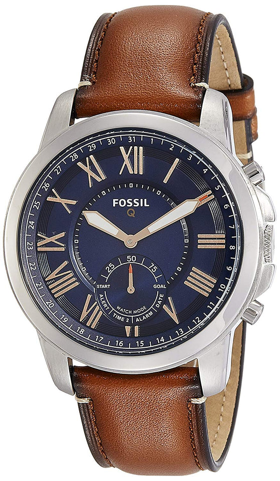 Fossil Men's Grant Stainless Steel and Leather Hybrid Smartwatch