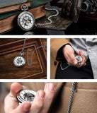 Stuhrling Original Mens Vintage Mechanical Pocket Watch - Stainless Steel Analog Skeleton Hand Wind Mechanical Watch with Belt Clip Stainless Steel Chain 6053.33113